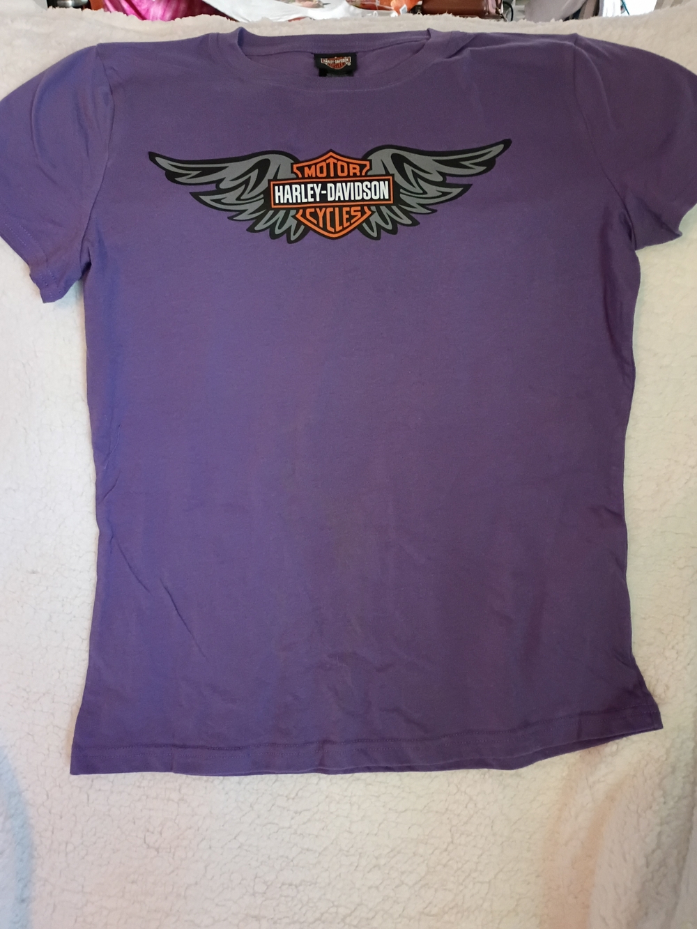 Harley-Davidson Purple Crewneck Tee with Orange Logo Accents